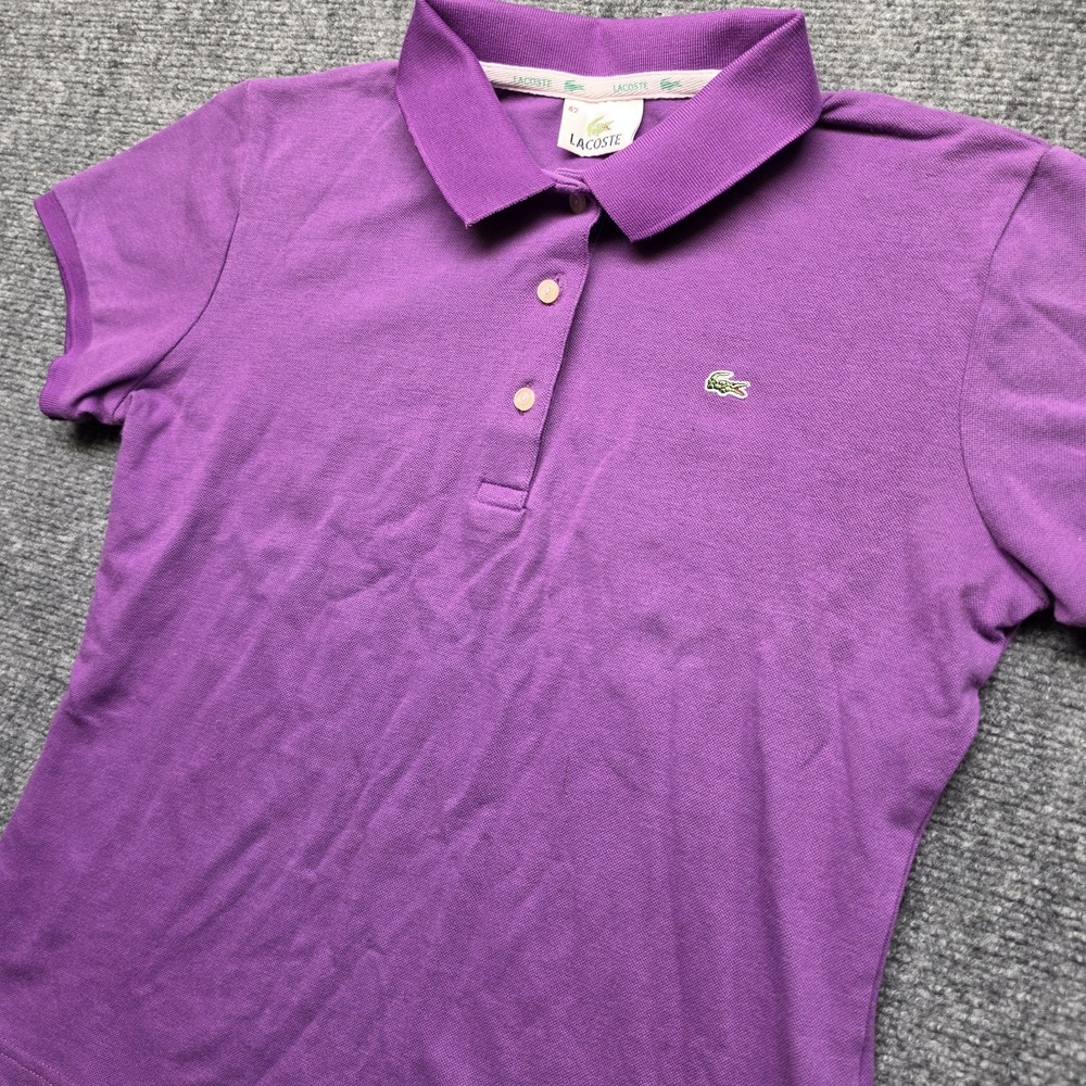 Lacoste Classic Fits Purple Crocodile Logo Stretch Cotton Polo Top Size 42